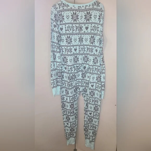 Love Pink Blue and White Onesie Pajamas with Button Butt Flap